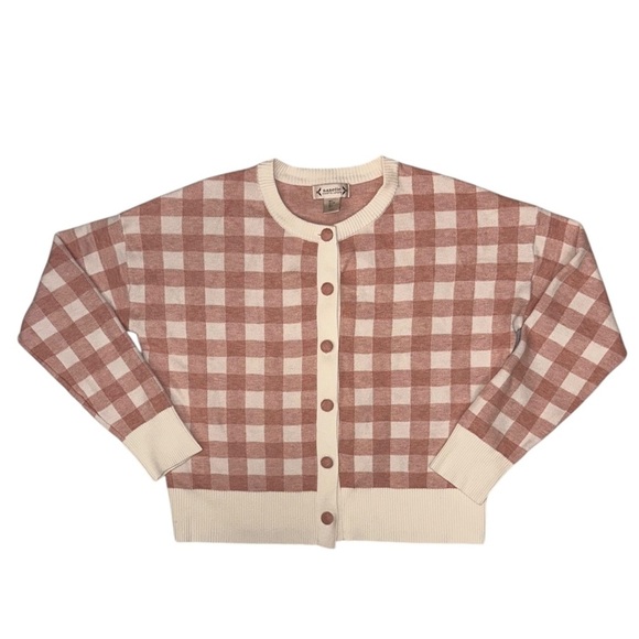 Nanette Lepore Sweaters - Nanette Lepore Pink & Cream Gingham Plaid Button Down Cardigan Sweater ~ Size L